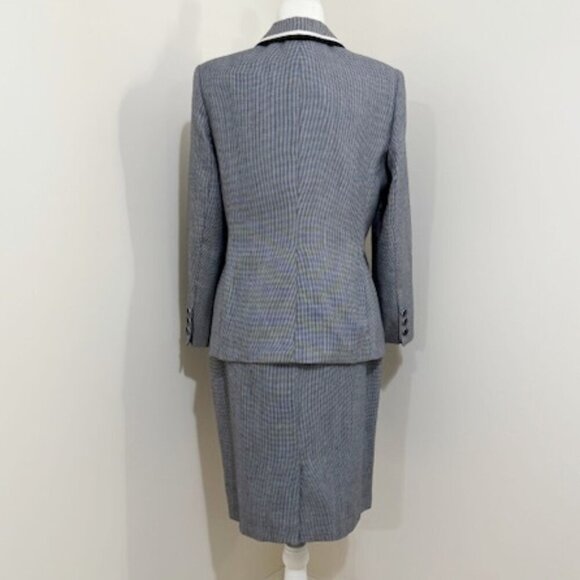 John Meyer of Norwich Blue White 2Pc Jacket Skirt Suit Set Mini Houndstooth 10P - Picture 4 of 8